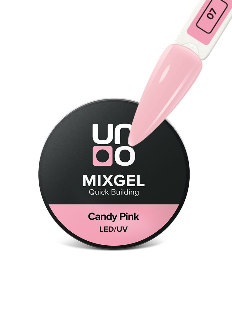 UNO, Полигель для наращивания и моделирования ногтей MIXGEL Candy Pink, камуфлирующий розовый, шайба #1