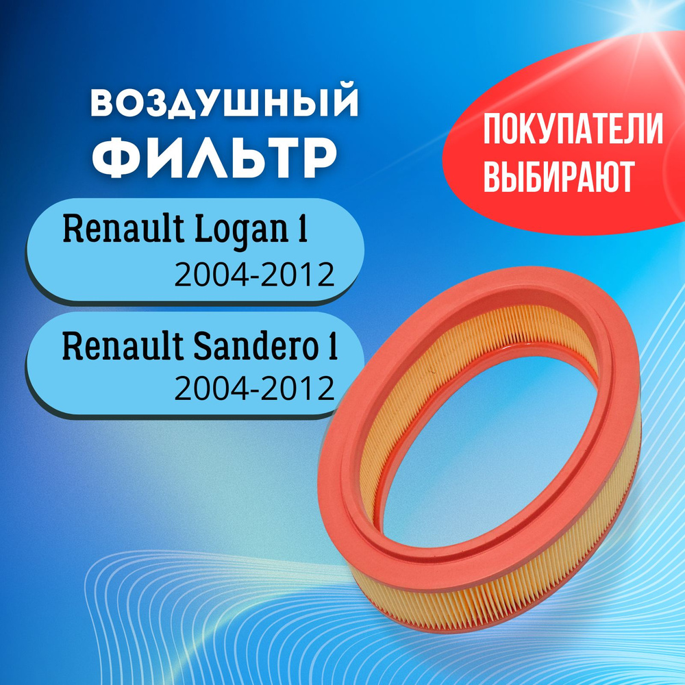 Фильтр воздушный Рено Логан 1 8кл (Renault Logan 8V) (1.4 1.6) 2004-2012 / Рено Сандеро 1 8кл (Renault #1