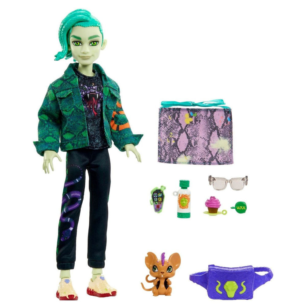 Шарнирная кукла Monster High HHK56 Deuce Gorgon - Дьюс Горгон с питомцем и аксессуарами Mattel  #1