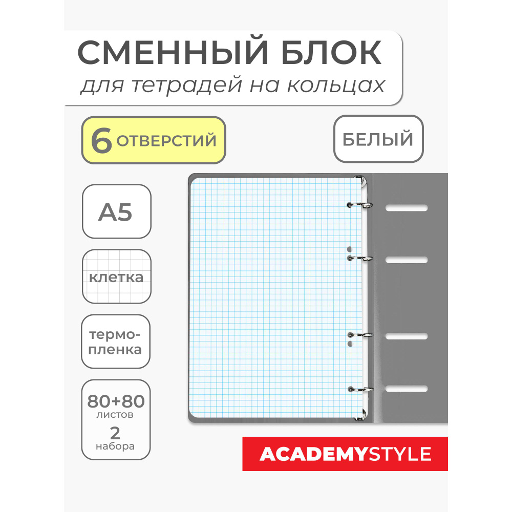 Сменный блок для тетрадей на кольцах, А5, 80л., белый. 2 штуки  #1