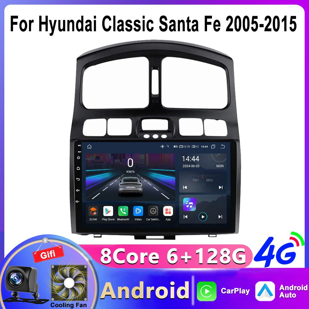 Магнитола для Hyundai Santa Fe 1 Classic 2000-2012 8 ядерный процессор 6+128Гб ANDROID, QLED экран 9 #1