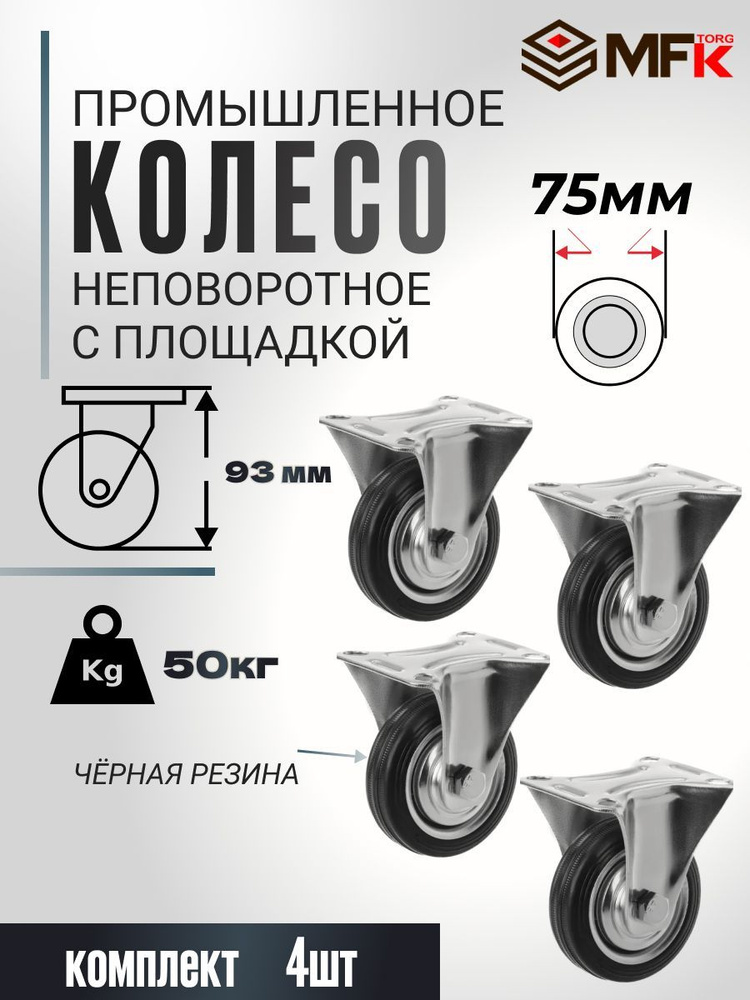 Колесо промышленное неповоротное FC 92 (85мм; 60кг) МФК-Торг. 4002075 комплект - 4 шт.  #1