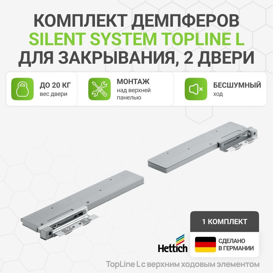 Комплект демпферов Silent System TopLine L для закрывания, 2 двери, 20 кг, монтаж над верхней панелью #1