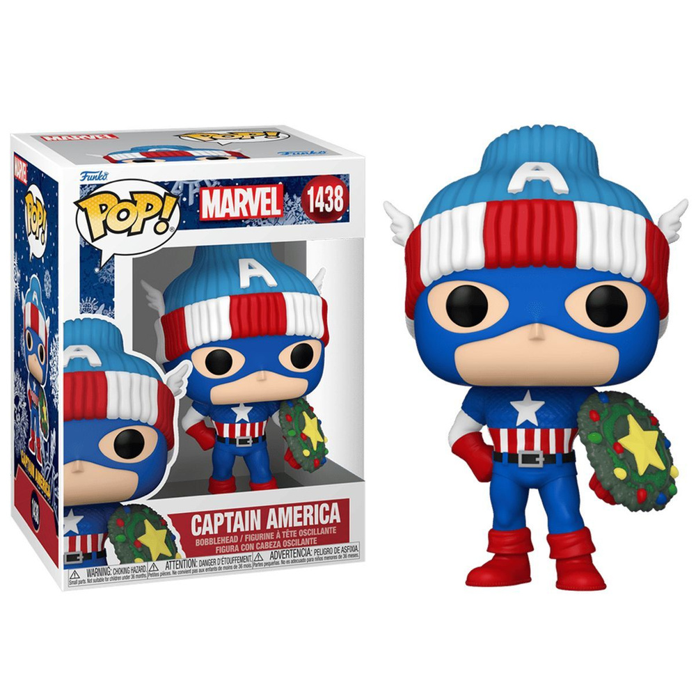 Фигурка Funko Pop! Captain America Holiday 2024 (Фанко Поп Капитан Америка в шапке из комиксов Марвел) #1