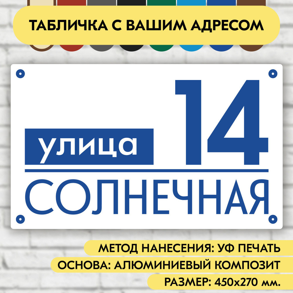 Адресная табличка на дом 450х270 мм. "Домовой знак", бело-синяя, из алюминиевого композита, УФ печать #1