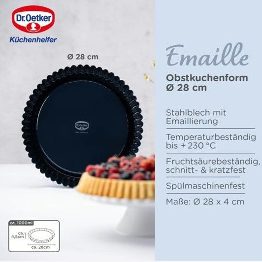 Форма для выпечки пирога эмаль Dr.Oetker Back-Liebe Emaille, 28 см, форма для запекания, жаропрочная #1