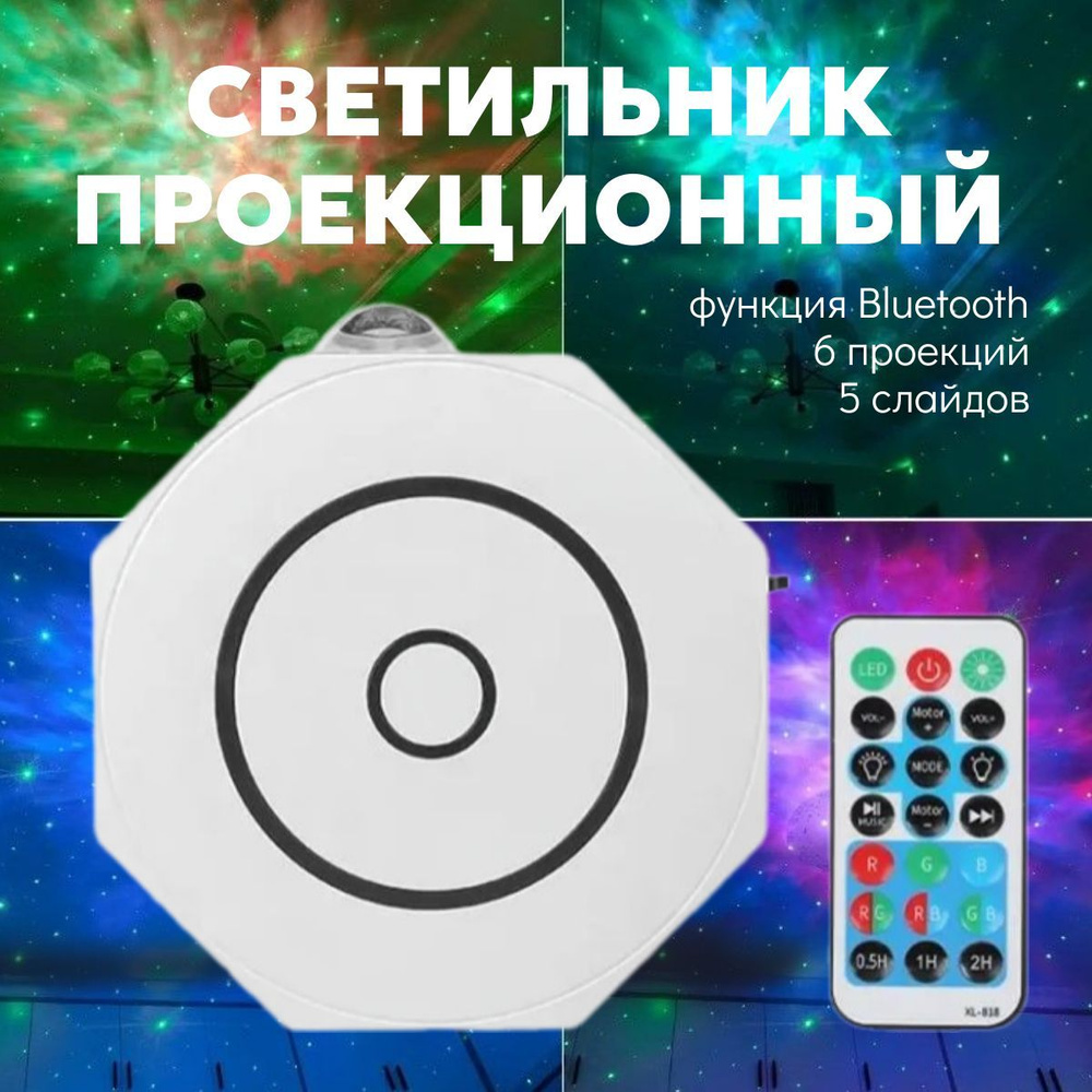 Проекционный светильник с функцией Bluetooth колонки / Ночник проектор звездного неба Octagon с пультом #1