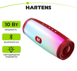 Беспроводная портативная блютуз колонка / Акустическая система HARTENS HSP-022R с Bluetooth, 10Вт, 1200мА*ч, microSD, FM-радио,  с LED-подсветкой, красная
