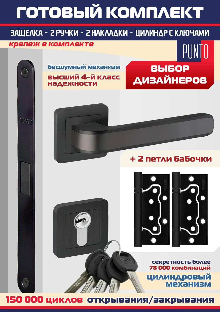 Ручка NOVA QR BL/GR-24 черный/графит + замок Магнит + накладка + цилинд с вертушкой+ 2 петли без врезки