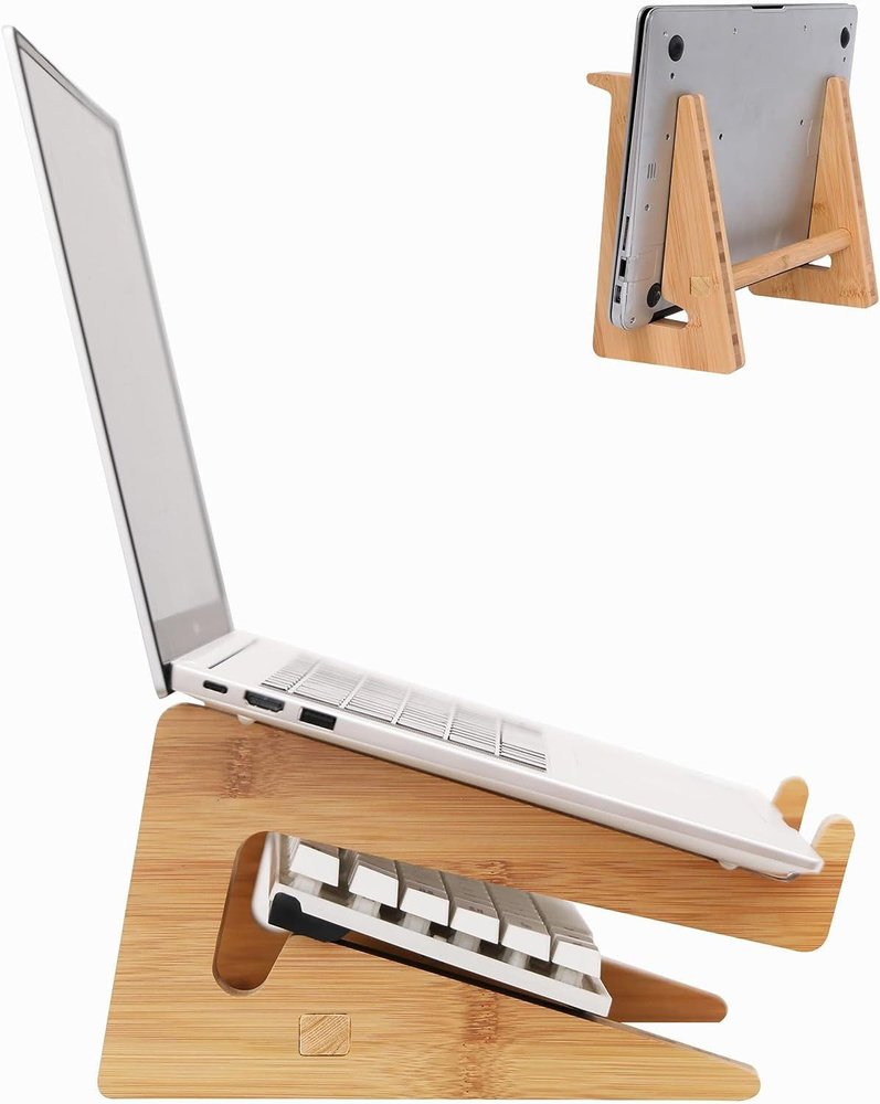 Подставка для ноутбука охлаждающая деревянная. Вертикальная подставка для планшета на стол. Настольный #1