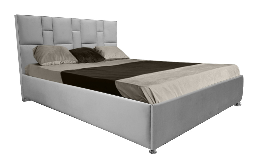Односпальная кровать Манхэттен 80x200 основание металлическое с ламелями велюр серый без ножек  #1
