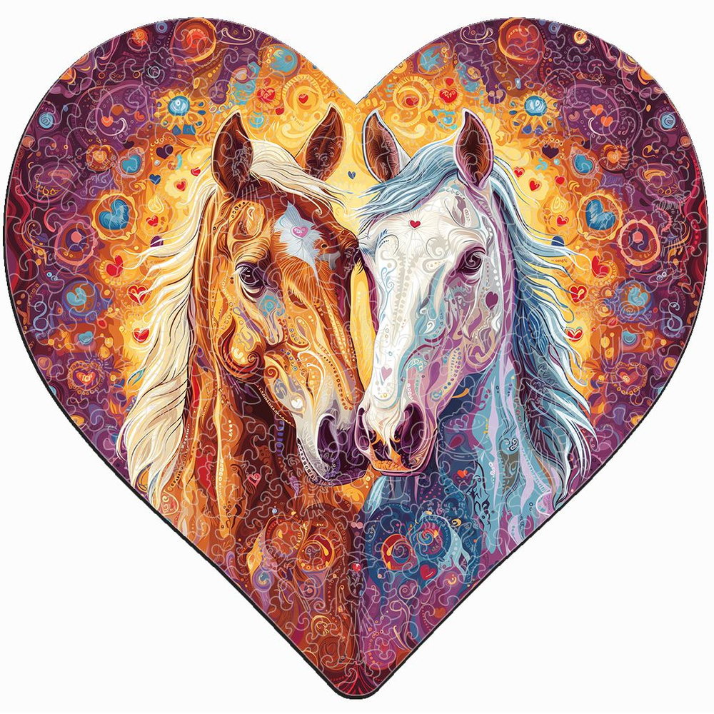 Деревянный пазл "Влюблённые лошади" из коллекции про любовь, 29х28см, 267 деталей / Фигурный / Подарок #1