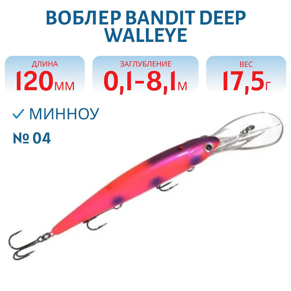 Воблер BANDIT DEEP WALLEYE, 120 мм, 17,5 гр, цвет 04 #1