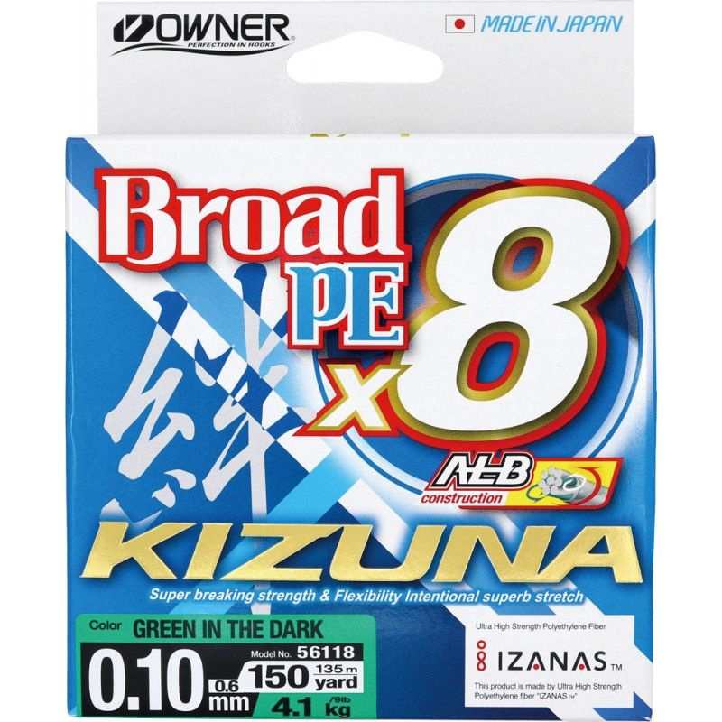 Шнур плетеный Owner Kizuna X8 Broad PE green 135м 0,1мм 4,1кг #1