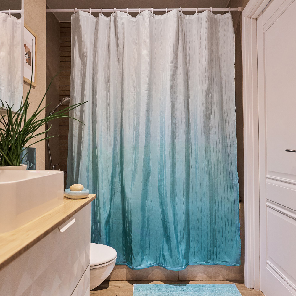 Занавеска (штора) Sukhona для ванной комнаты тканевая 180х200 см., цвет голубой  #1
