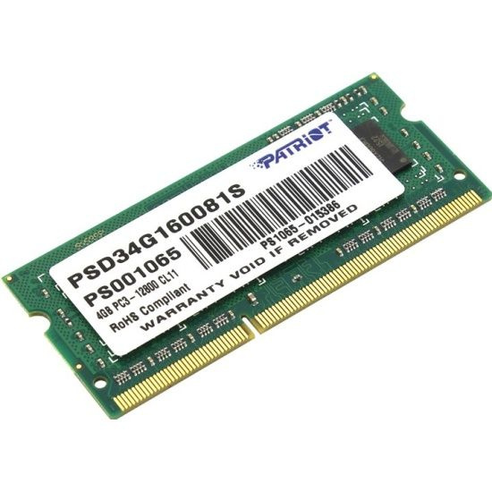 Patriot Memory Оперативная память Модуль памяти для ноутбука SODIMM 4GB DDR3-1600 PSD34G160081S PATRIOT #1