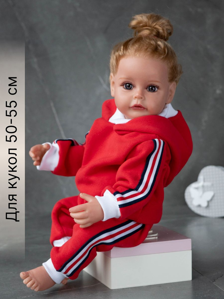 Одежда для куклы Реборн (Reborn) 55см , Rich Line Home Decor, X-41_Красный-белый-с-капюшоном  #1