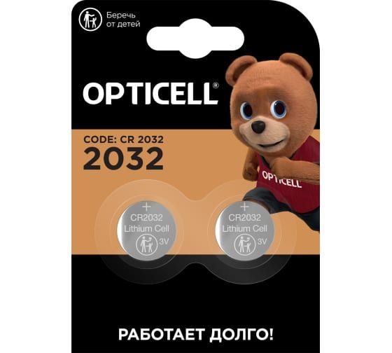 Opticell Батарейка CR2032, Щелочной тип, 1,5 В, 2 шт #1