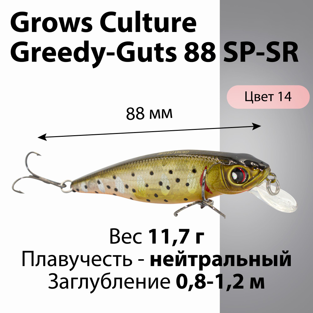 Воблер Grows Culture Greedy Guts 88SP-SR цвет 14 11,7 г 0,8-1,2 м минноу для ловли щуки, голавля, жереха #1