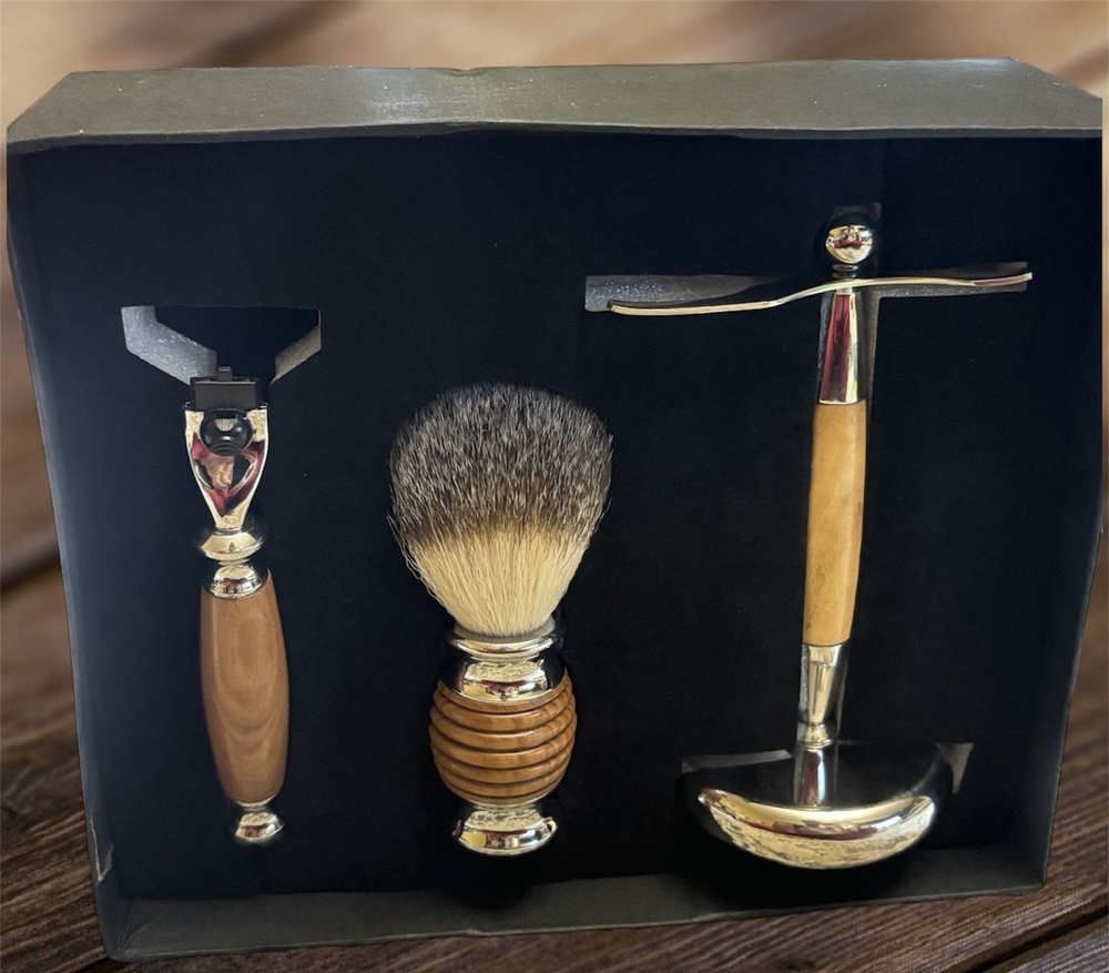 Подарочный набор для бритья 3 в1: помазок , держатель помазка , бритвенный станок  #1