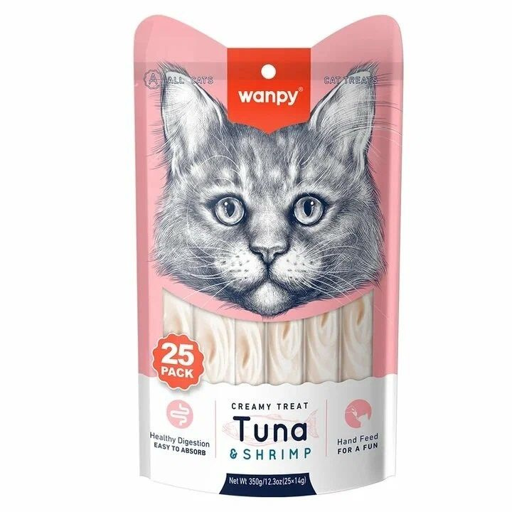 Wanpy Cat Лакомство для кошек Нежное пюре из тунца и креветок 25 шт по 14 гр  #1