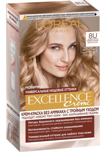 L'Oreal Paris Крем-краска для волос Excellence Creme, 8U Светло-русый, без аммиака, Лореаль  #1