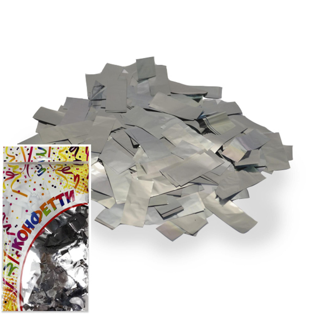 Конфетти фольгированное Прямоугольники серебро 2х5см 300гр  #1