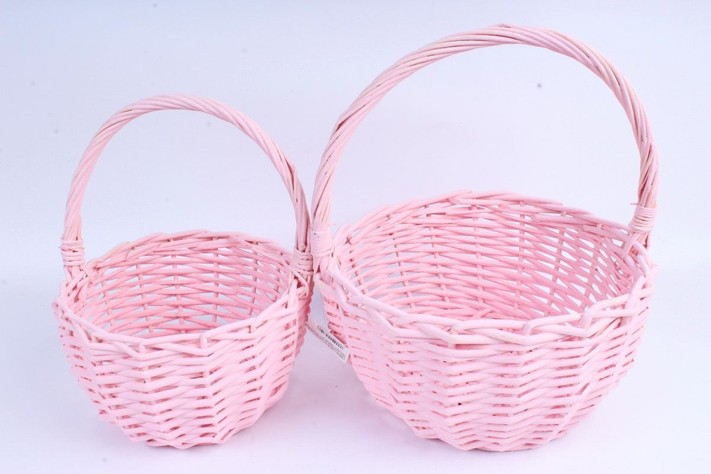 Набор плетеных корзин из 2шт (ива) - Круг розовый D 24, H13хHH26см  #1