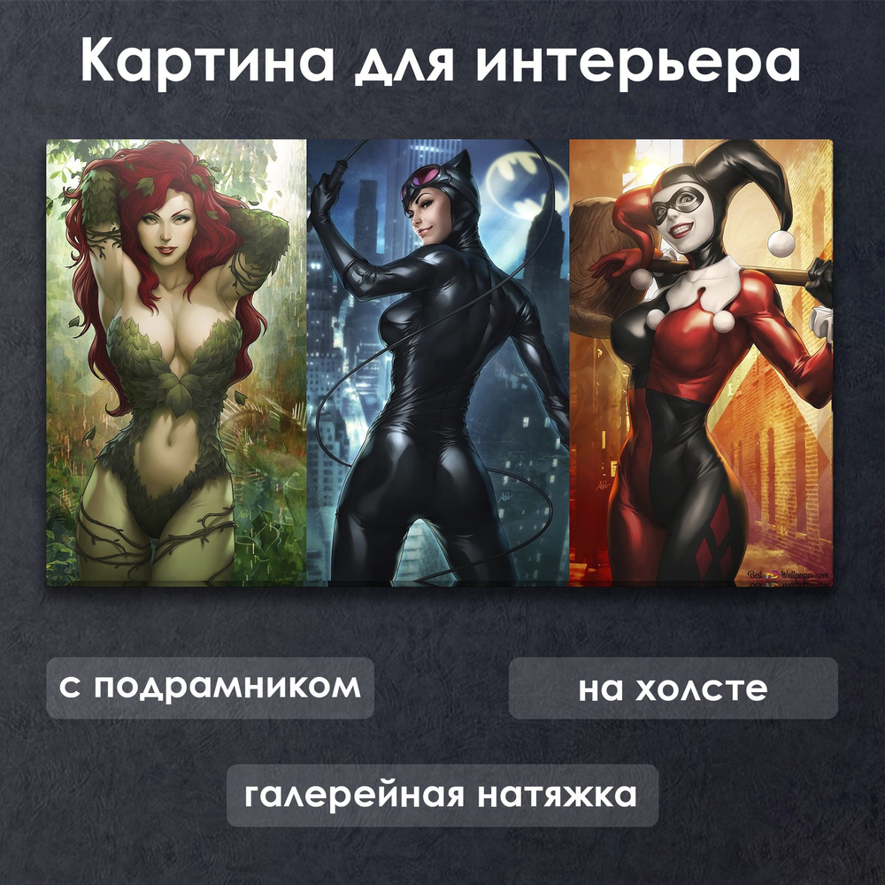 Картина для интерьера с подрамником на холсте на стену DC Харли Квинн Женщина Кошка и Ядовитый Плющ  #1