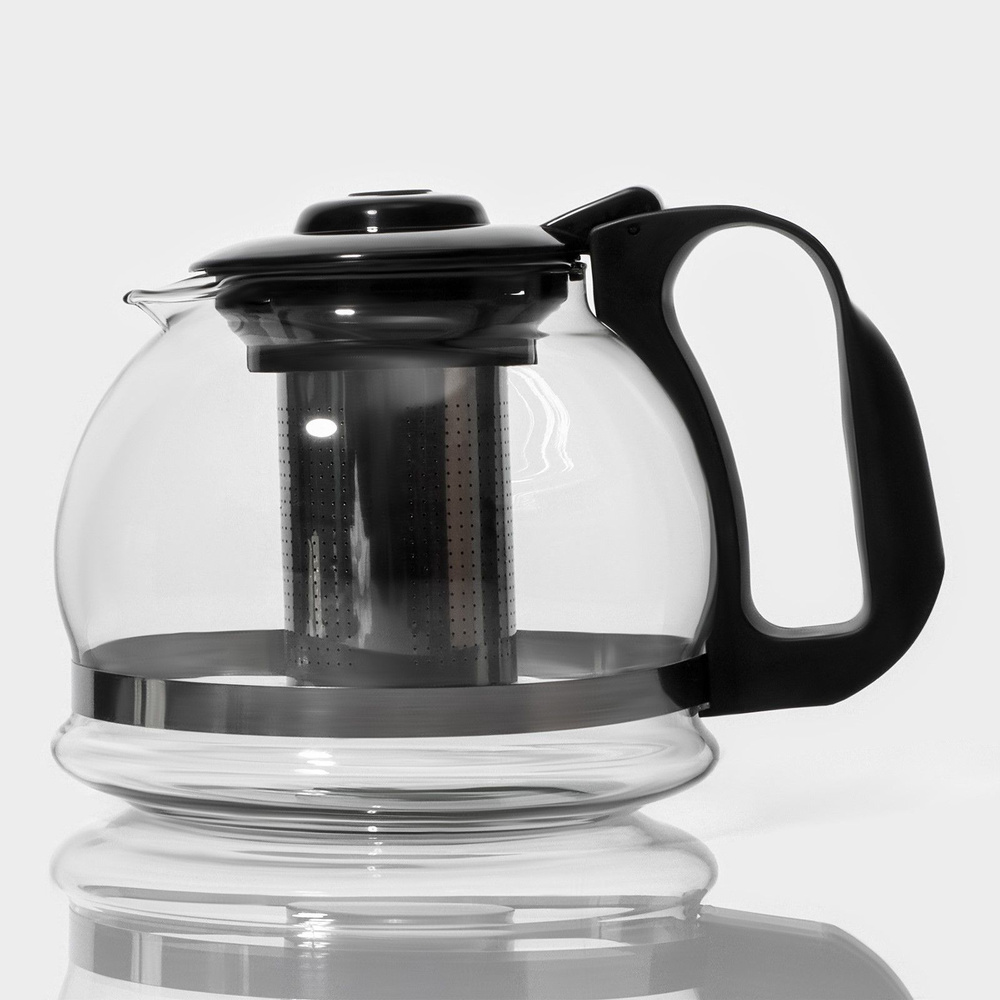 Чайник стеклянный заварочный Доляна Иллюзия, 1,5 л, с металлическим ситом, цвет чёрный  #1