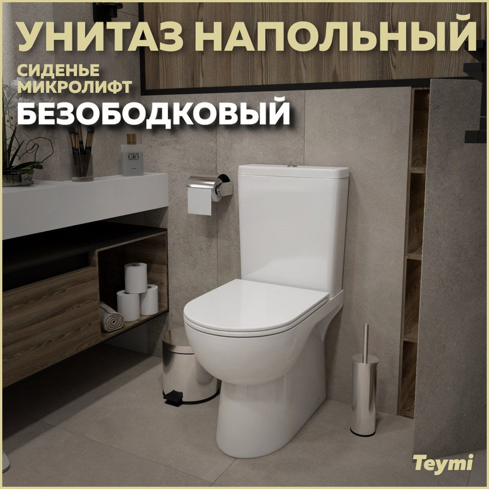 Унитаз напольный Teymi Aina безободковый, сиденье микролифт T40205  #1