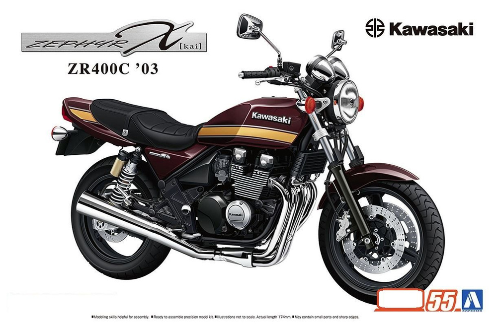 Сборная модель Мотоцикл Kawasaki ZR400C ZEPHYRx 2003 Custom Parts, масштаб 1/12, Aoshima 06532  #1