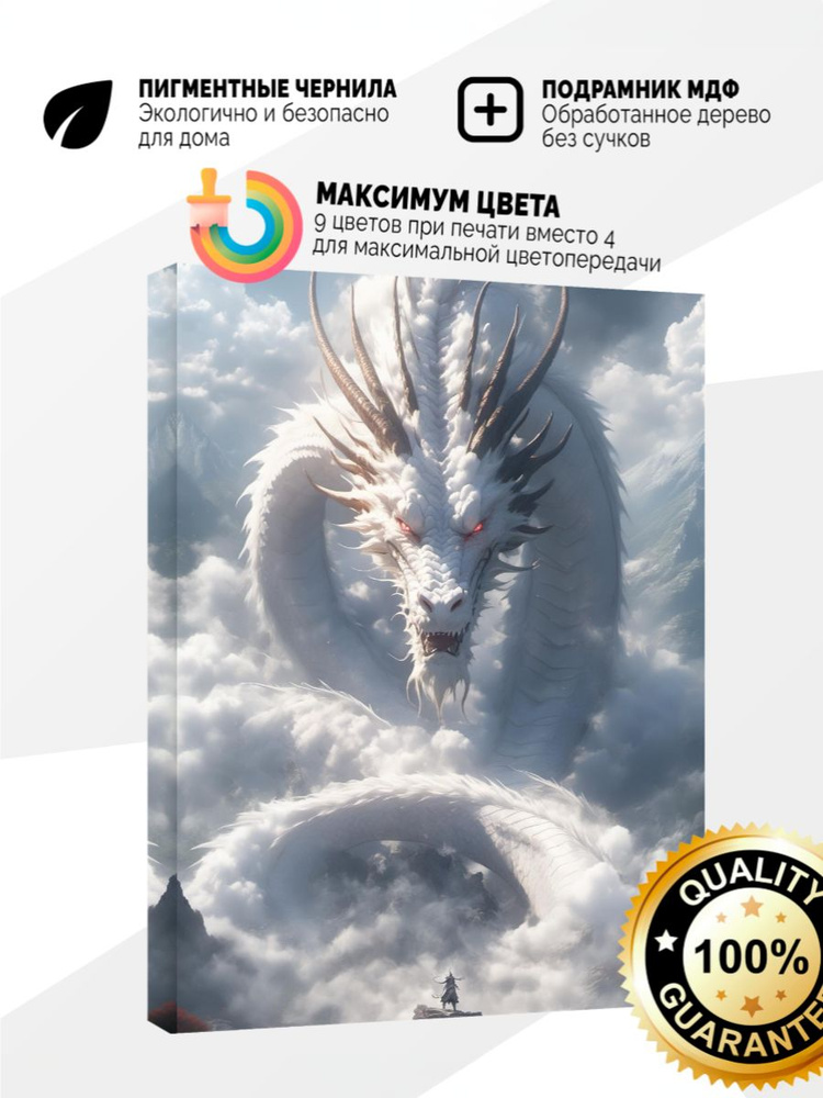 Картина на холсте 50x70 Белый дракон #1