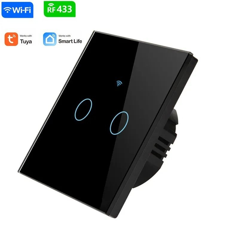 Умный сенсорный двухклавишный черный Wi-Fi выключатель с Алисой  #1