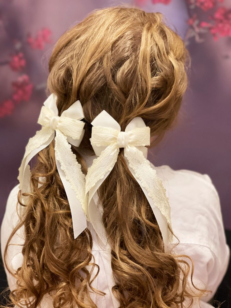 Бантики с кружевом для волос на резинке Молочная Шампань для девочек  #1