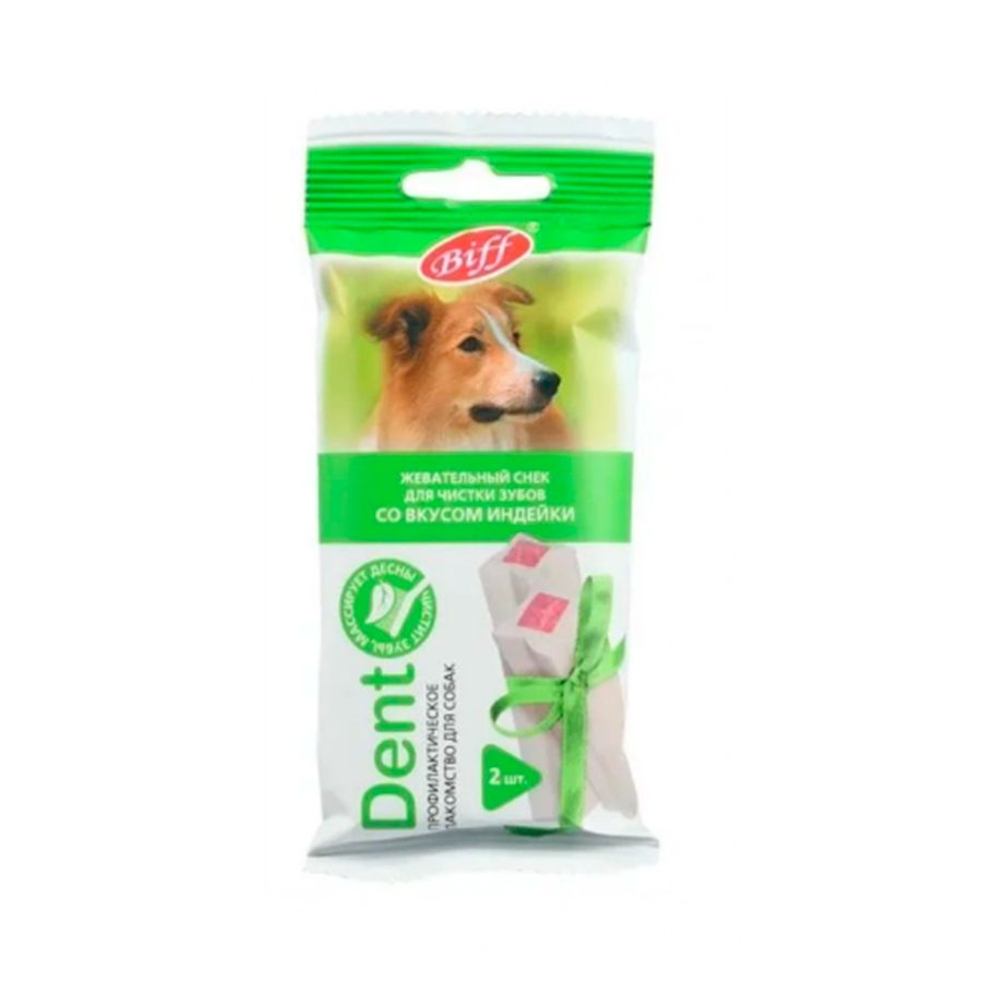 Снек для чистки зубов со вкусом индейки Biff Dent, для собак средних пород, 50г  #1
