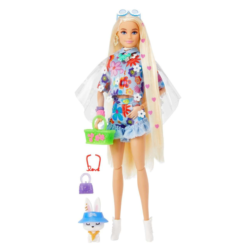 Кукла Barbie Extra в цветочном наряде с кроликом #1