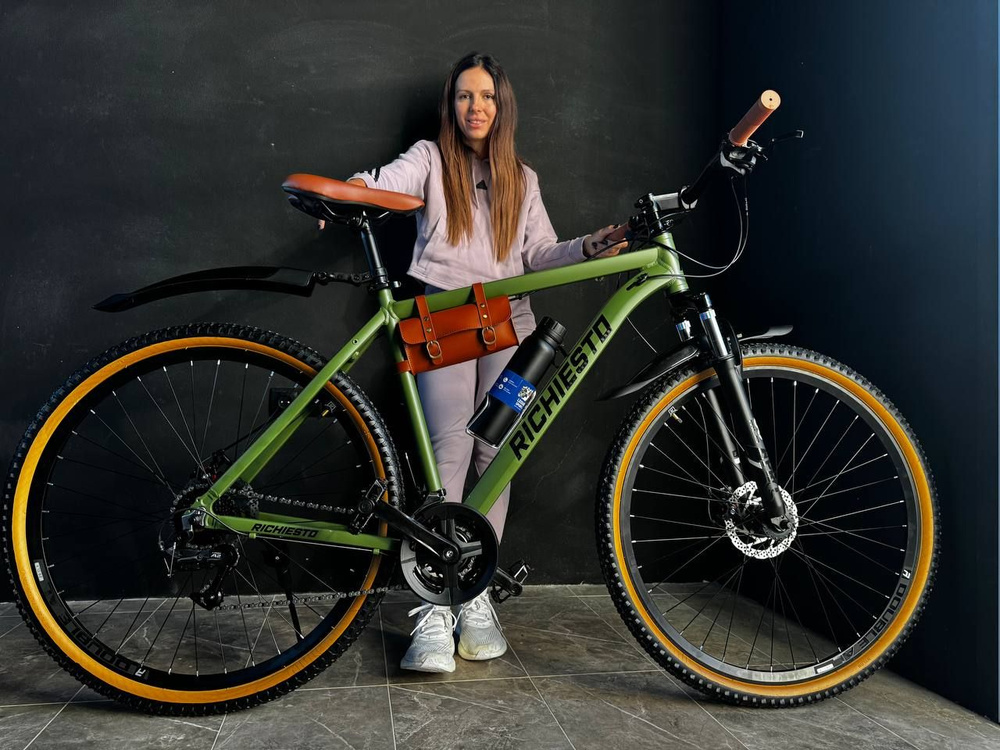Велосипед горный 29 Richiesto АЛЮМИНИЕВАЯ РАМА 21" 2024 год Взрослый Подростковый, зелено-коричневый #1