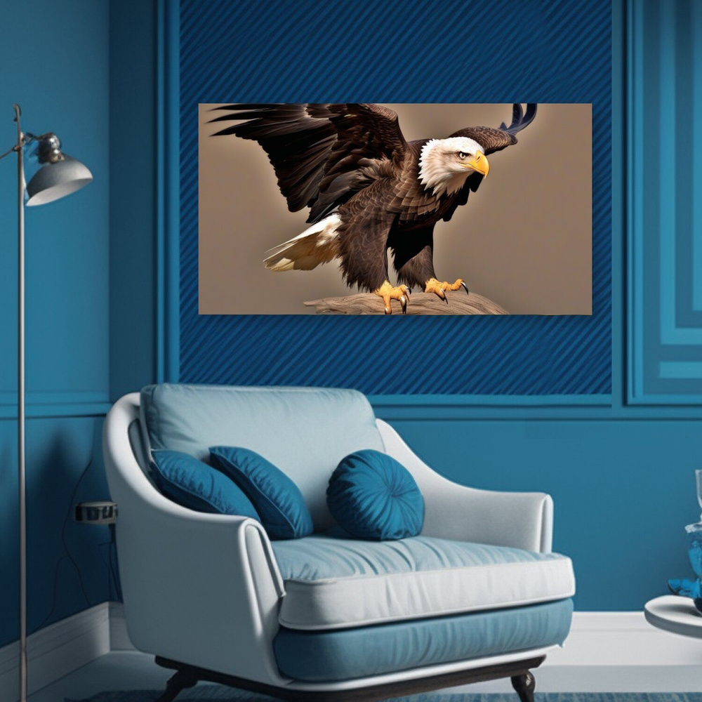 Картина на холсте любителям природы "Птицы, орел, на дереве" на подрамнике 75х40 см. для интерьера  #1
