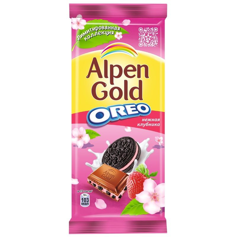 ALPEN GOLD Oreo, 85г - 4 шт. Нежная клубника с печеньем, молочный Шоколад АЛЬПЕН ГОЛД Орео  #1