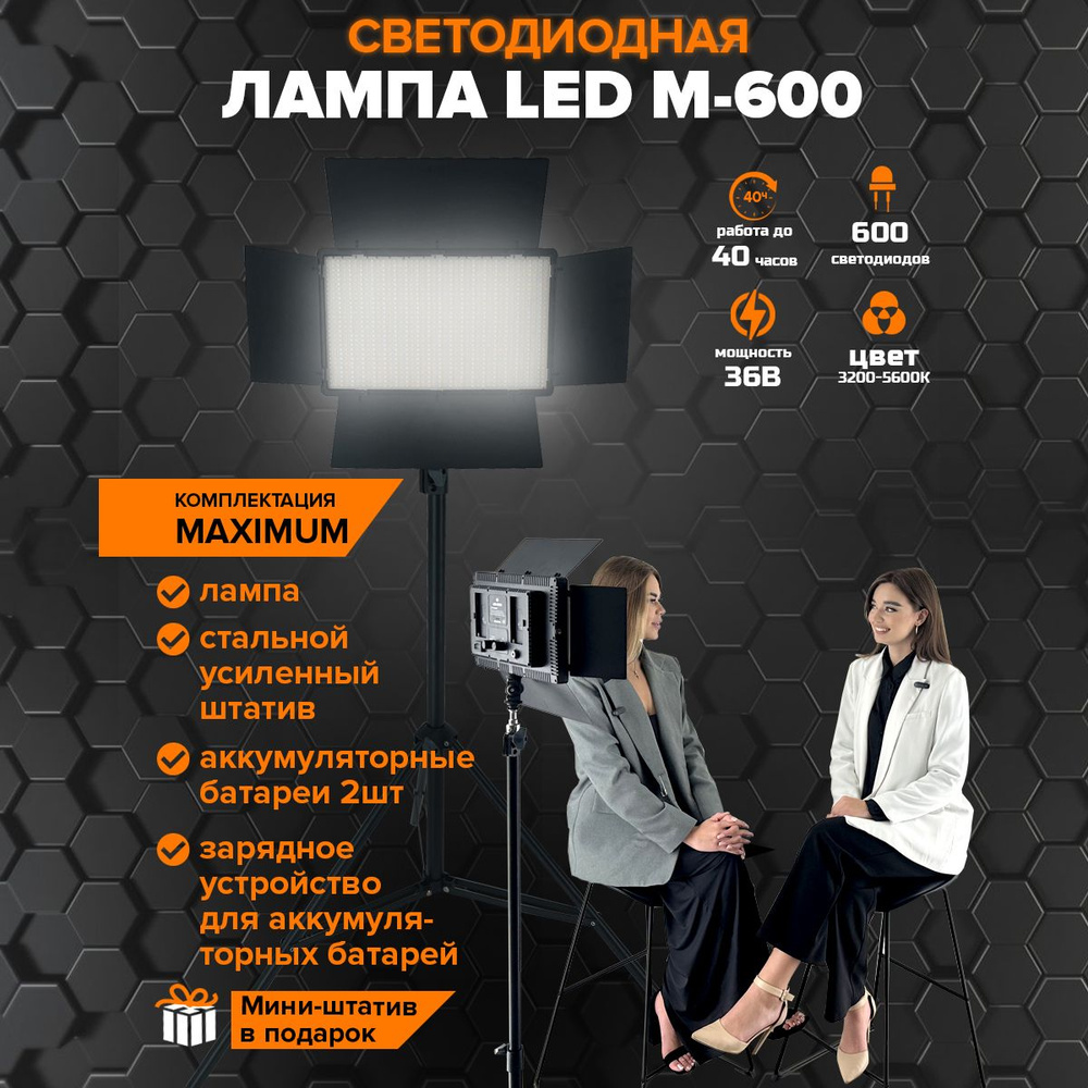 Видеосвет для фото и видео Maximum LED M-600 светодиодов / Свет для съемки с напольным штативом и аккумуляторными #1