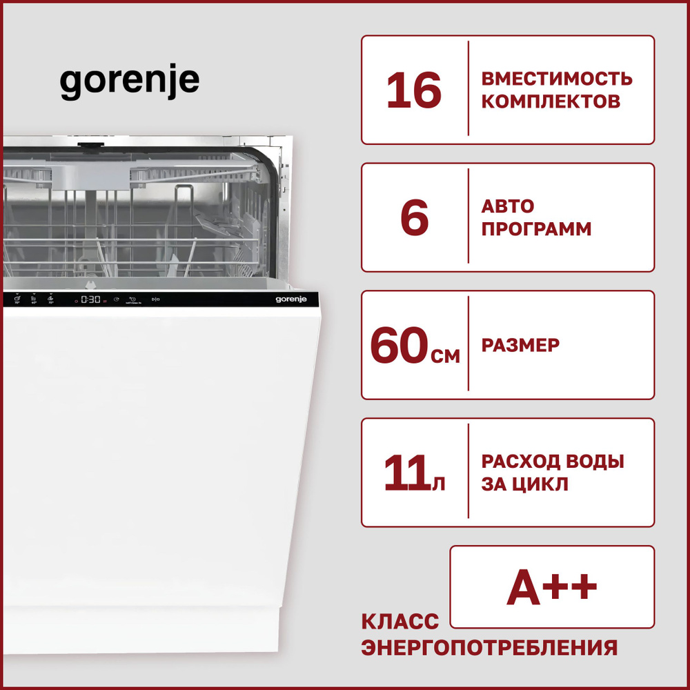 Встраиваемая посудомоечная машина Gorenje GV 643E90 на 16 комплектов, 6 программ, защита от протечек, #1