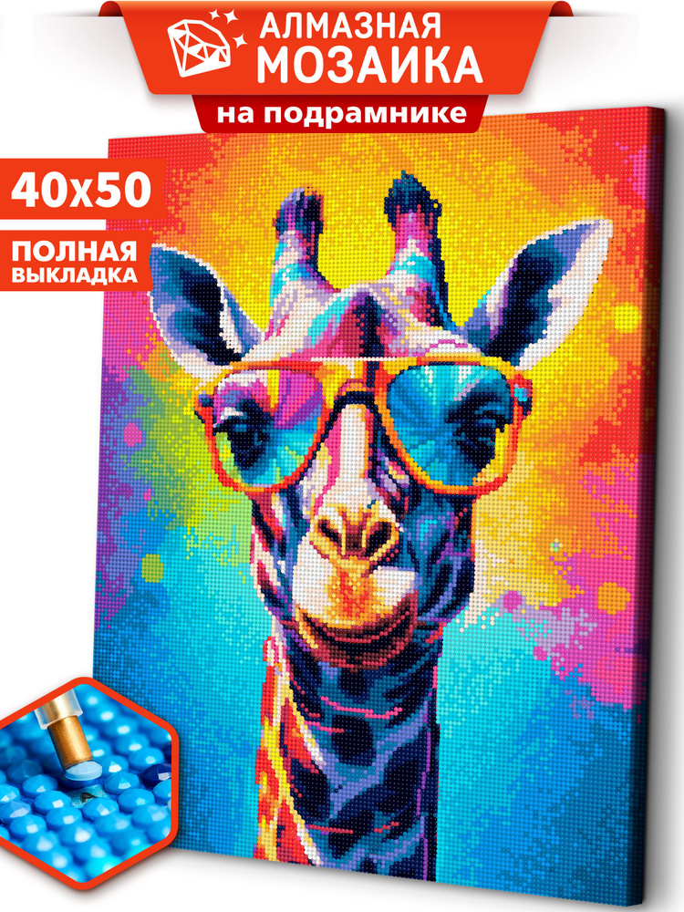 Алмазная мозаика на подрамнике 40х50 "Яркий жираф" / картина стразами  #1