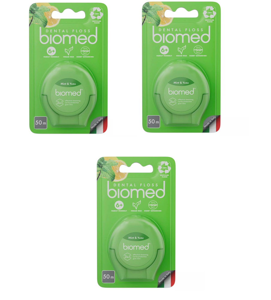 Biomed Зубная нить объемная, Мята и юдзу, 50 м, 3 шт #1