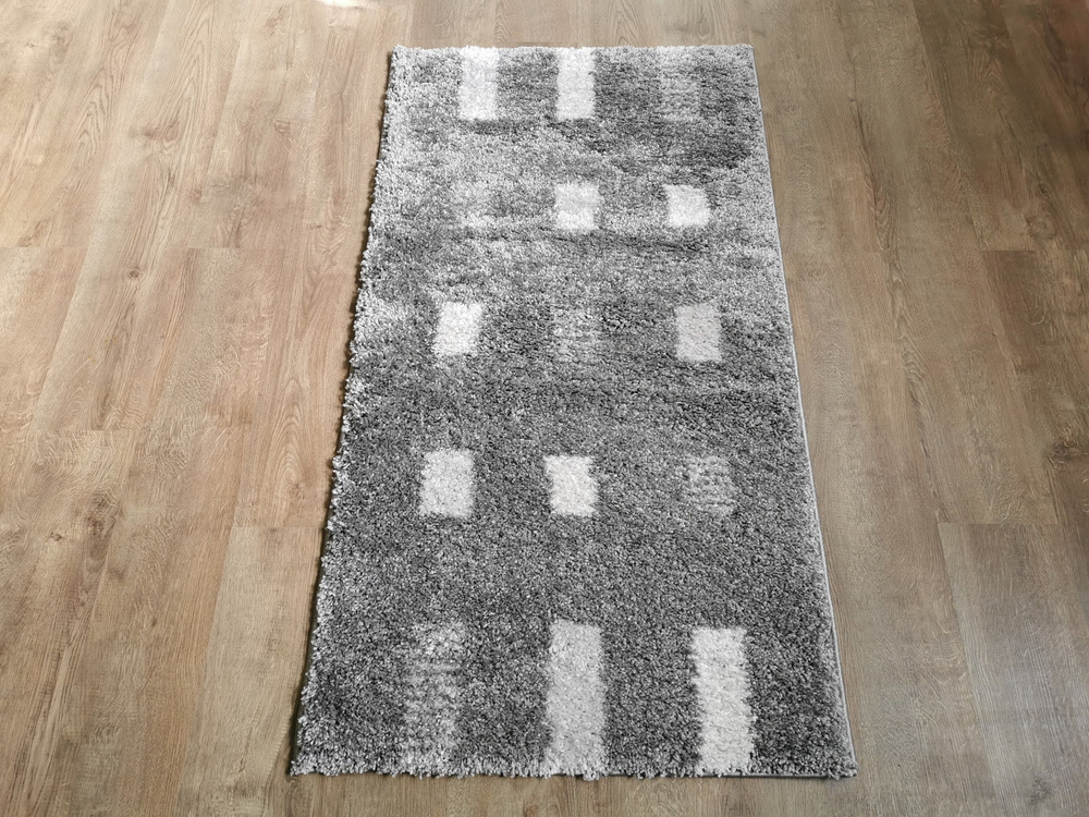 Витебские ковры Ковер SHAGGY LUX ( шегги ) серый с белыми квадратами с длинным высоким ворсом "травка #1
