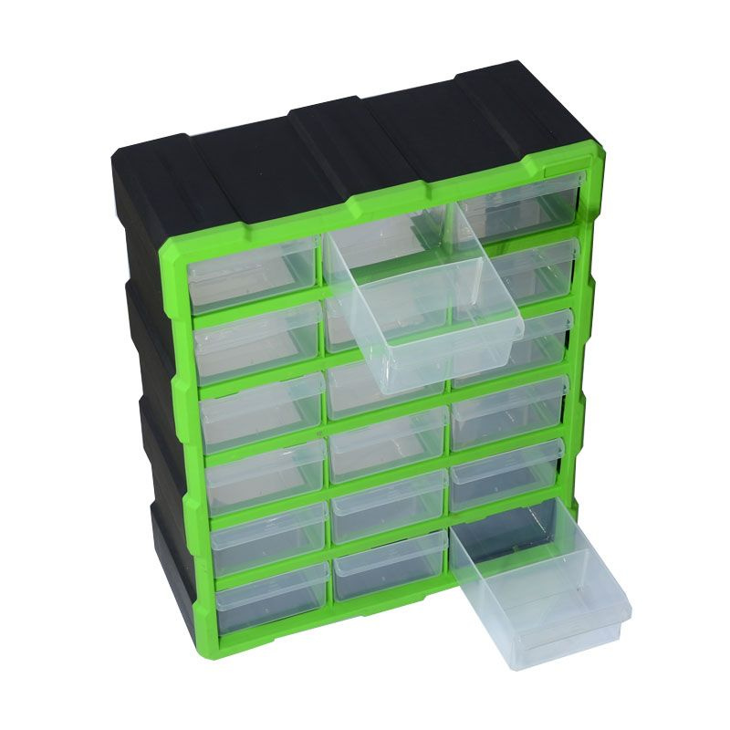 Органайзер (кассетница) пластиковый K-503, 375x160x470 мм,18 выдвижных ячеек, цвет: зеленый  #1