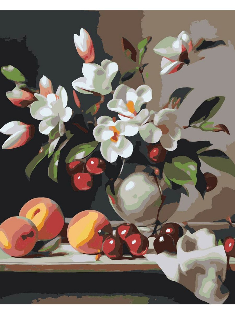 Картина по номерам Ваза с цветами персики на холсте с деревянным подрамником размер 40х50, акриловые #1