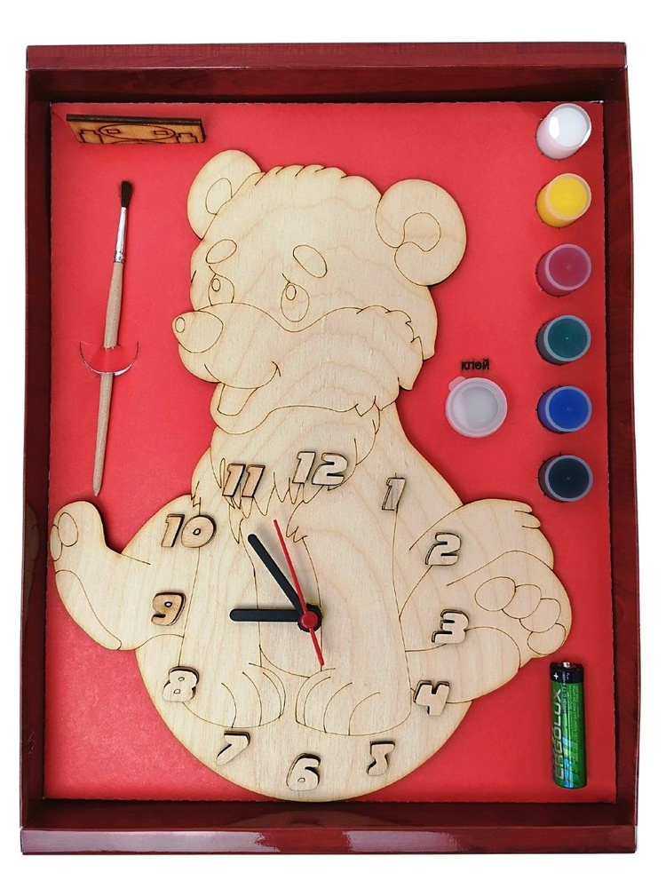Набор для росписи Нескучные игры Часы "Мишка" с циферблатом, с красками (УТ0041485)  #1