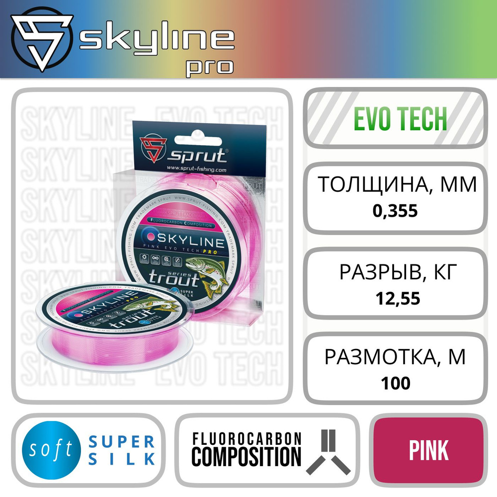 Леска Летняя / Sprut Skyline PRO Pink (0,355mm/12,55kg/100m) #1