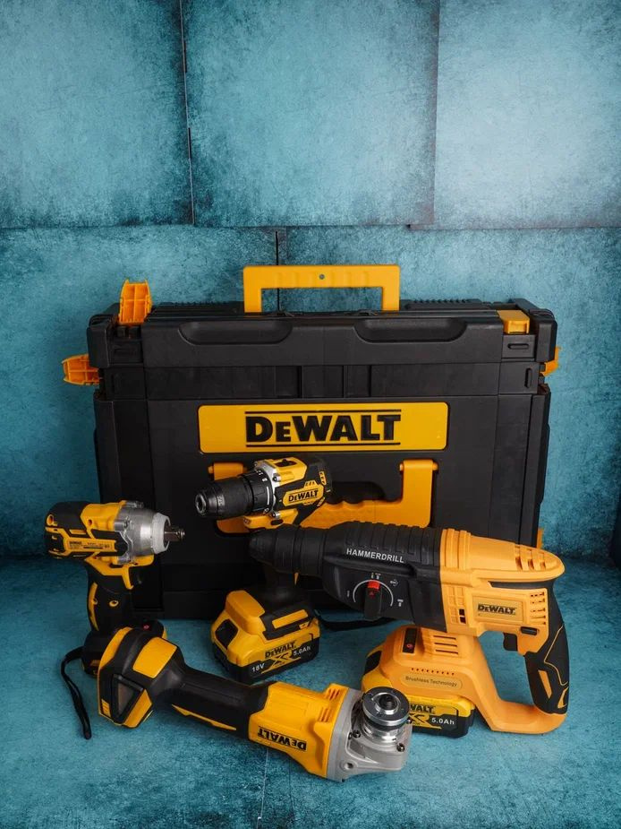 Набор электроинструментов аккумуляторных DeWalt 4в1 18V /болгарка, гайковерт, перфоратор, дрель шуруповерт #1